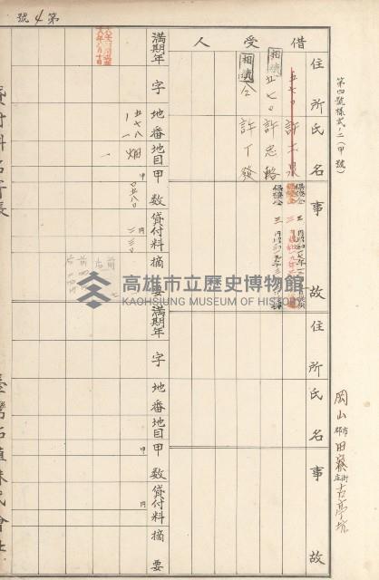 臺灣拓殖株式會社田寮貸付料名寄帳藏品圖，第178張