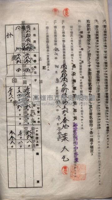 海軍土地借上契約書
（施設部長印捺印済）藏品圖，第462張
