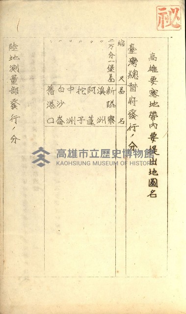 祕密地圖ニ關スル書類（高雄州）藏品圖，第568張