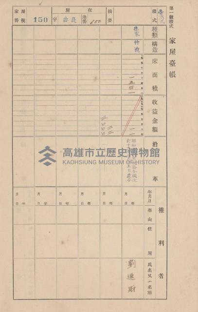 鳳山郡大寮庄赤崁家屋臺帳（四冊之內第一號）藏品圖，第162張