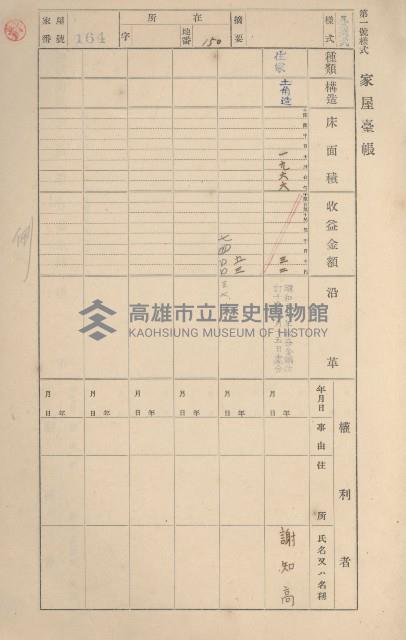 鳳山郡鳥松庄田草埔家屋臺帳
（二冊之內第一號）藏品圖，第162張