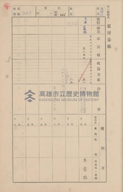 鳳山郡鳥松庄田草埔家屋臺帳
（二冊之內第二號）藏品圖，第162張