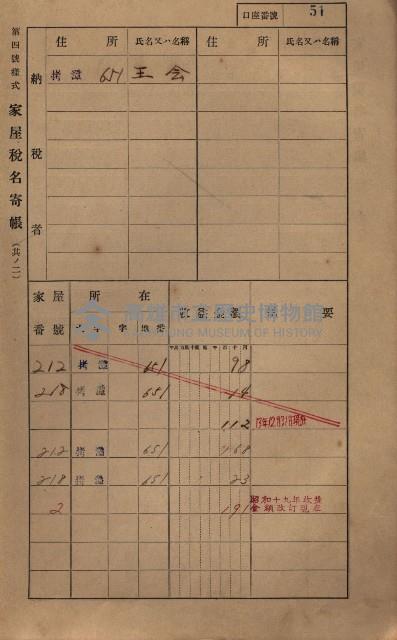 高雄州鳳山郡大寮庄拷潭家屋稅名寄帳
（二冊之內第一號）藏品圖，第62張