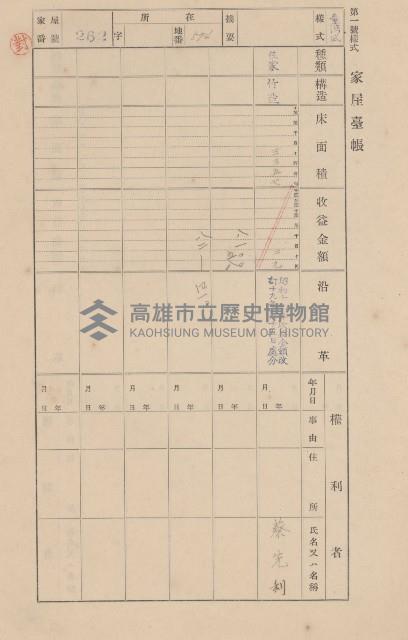 鳳山郡大寮庄翁公園家屋臺帳（三冊之內第二號）藏品圖，第62張