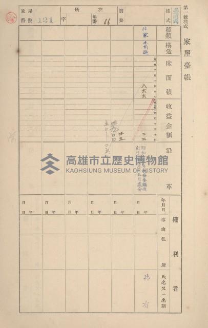 鳳山郡鳥松庄田草埔家屋臺帳
（二冊之內第一號）藏品圖，第122張