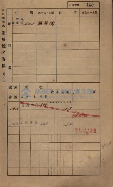 高雄州鳳山郡大寮庄赤崁家屋稅名寄帳
（三冊之內第一號）藏品圖，第122張