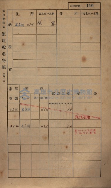 高雄州鳳山郡小港庄鳳鼻頭家屋稅名寄帳
（一冊之內第一號）藏品圖，第122張