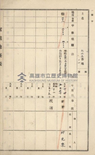 旗山街官租地臺帳（二冊之內第一號）藏品圖，第122張
