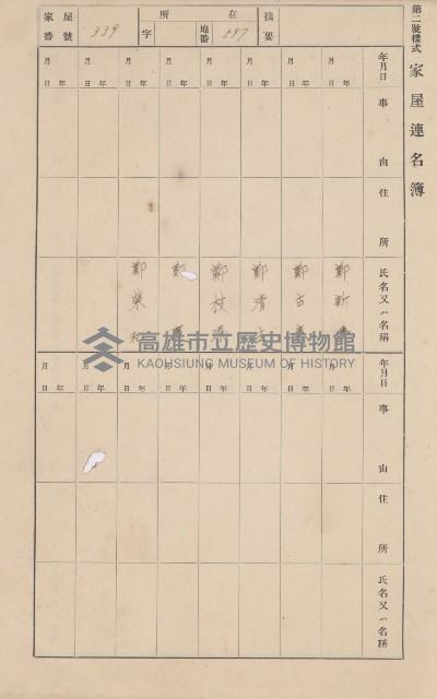鳳山郡大樹庄溪埔家屋臺帳（二冊之內第二號）藏品圖，第122張