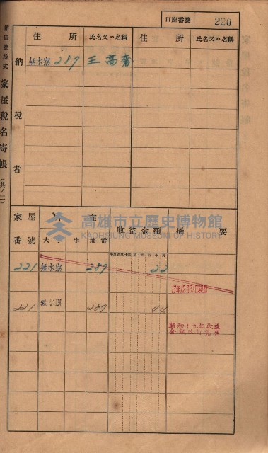 高雄州鳳山郡大樹庄無水寮家屋稅名寄帳
（二冊之內第二號）藏品圖，第22張
