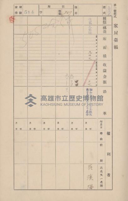 鳳山郡仁武庄翠屏村二之二家屋臺帳
（四冊之內第四號）藏品圖，第22張