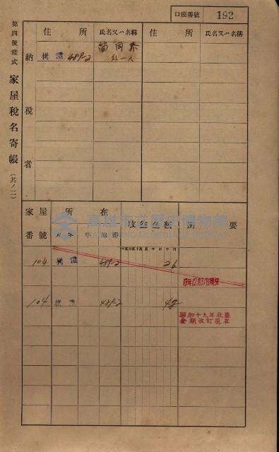 高雄州鳳山郡大寮庄拷潭家屋稅名寄帳
（二冊之內第一號）藏品圖，第202張