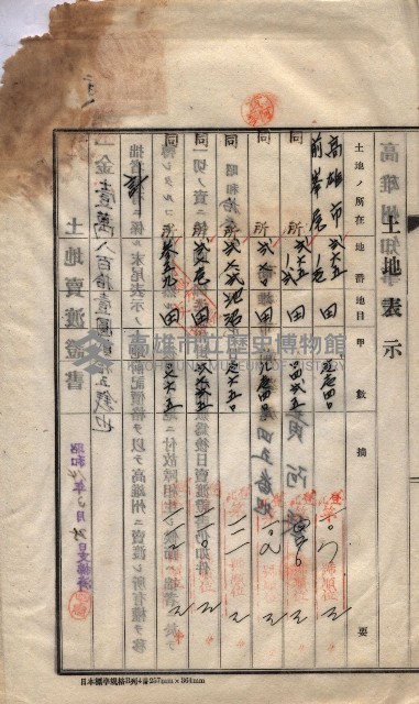州買收地調書－登記濟証綴
（左營、埤子頭、前峰尾、內惟）藏品圖，第102張