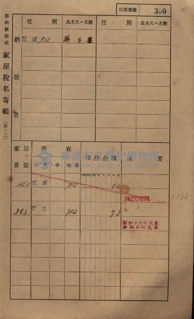 高雄州鳳山郡林園庄潭頭家屋稅名寄帳
（二冊之內第二號）藏品圖，第102張