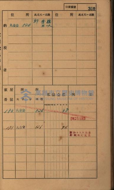 高雄州鳳山郡大樹庄九曲堂家屋稅名寄帳
（二冊之內第二號）藏品圖，第102張