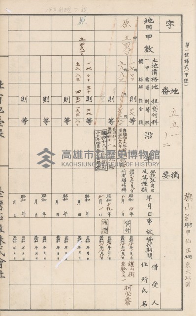 臺灣拓殖株式會社甲仙社有地臺帳（二之二）藏品圖，第102張