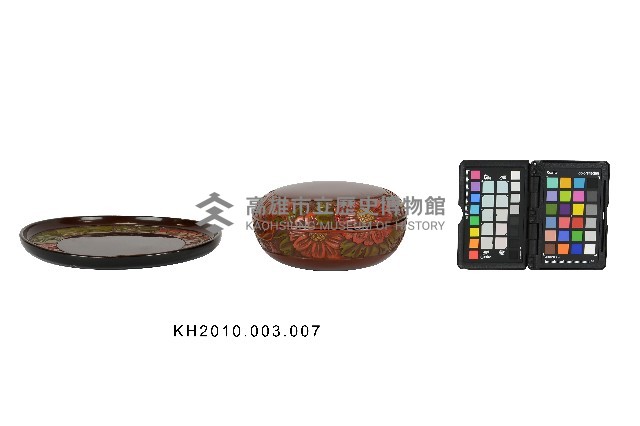 雕刻彩繪花卉紋圓形漆盒及盤藏品圖，第5張
