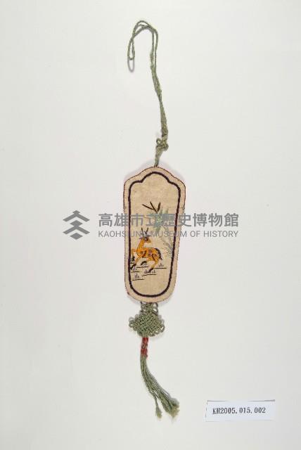 雙色綢地竹鹿彩繡眼鏡袋藏品圖，第1張