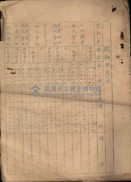 戲獅甲用地
（會社－特別會計、一般會計調書）藏品圖，第2張