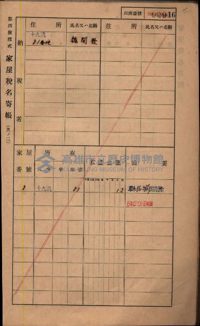 高雄州鳳山郡鳥松庄夢裡、崎子脚、十九灣家屋稅名寄帳
（一冊之內第一號）藏品圖，第212張