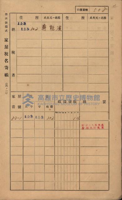 高雄州鳳山郡林園庄王公廟家屋稅名寄帳
（三冊之內第三號）藏品圖，第112張