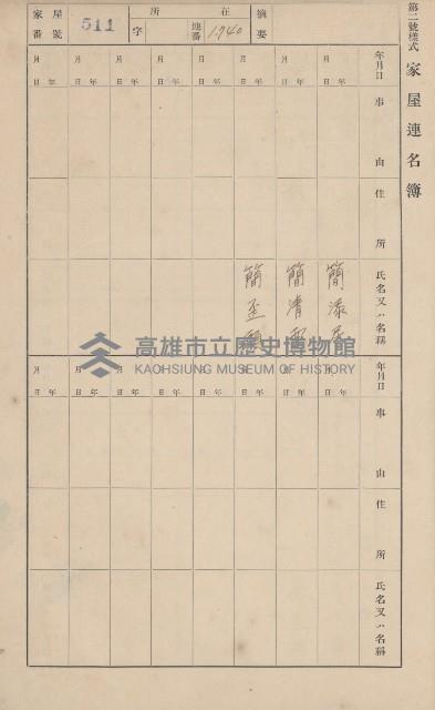 鳳山郡大寮庄山子頂家屋臺帳（三冊之內第三號）藏品圖，第112張