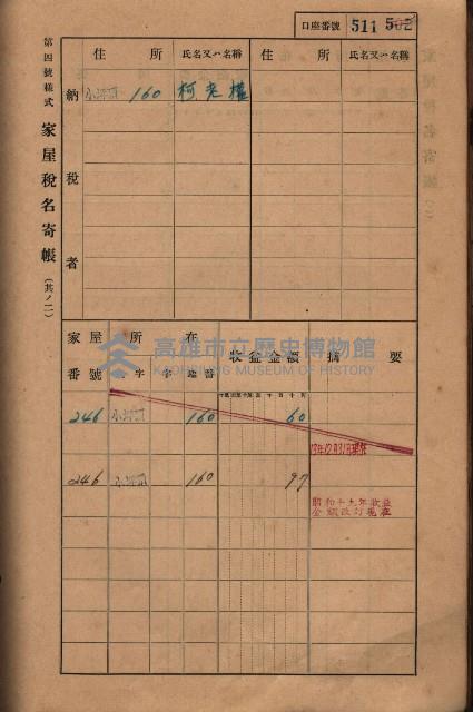 高雄州鳳山郡大樹庄小坪頂家屋稅名寄帳
（三冊之內第三號）藏品圖，第112張