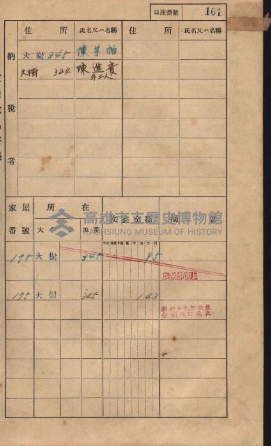 高雄州鳳山郡大樹庄大樹家屋稅名寄帳
（一冊之內第一號）藏品圖，第112張