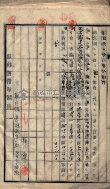 高雄工業用水道用地建物移轉承諾書
（買收關係－卅八之十五）藏品圖，第112張