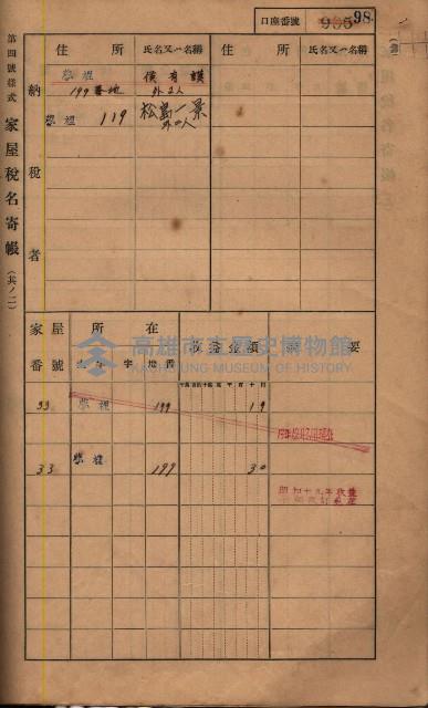 高雄州鳳山郡鳥松庄夢裡、崎子脚、十九灣家屋稅名寄帳
（一冊之內第一號）藏品圖，第112張