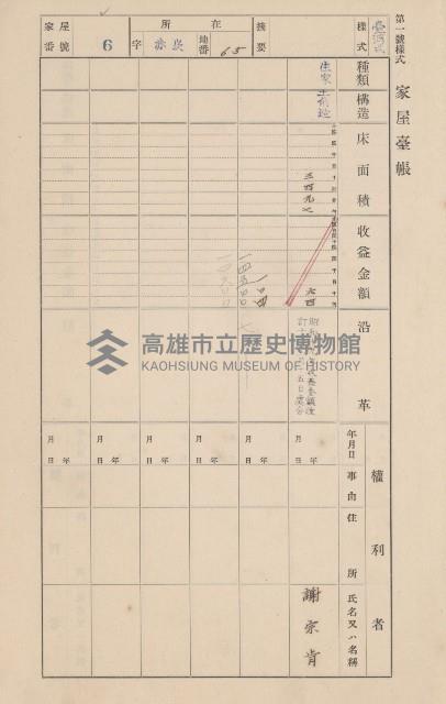 鳳山郡大寮庄赤崁家屋臺帳（四冊之內第一號）藏品圖，第12張