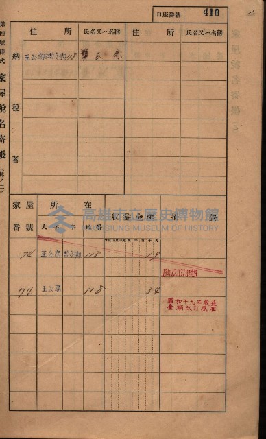 高雄州鳳山郡林園庄王公廟家屋稅名寄帳
（三冊之內第三號）藏品圖，第12張