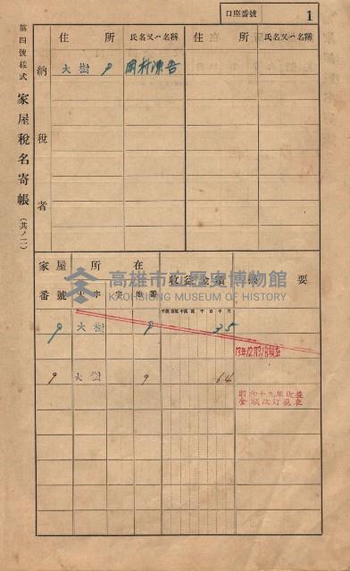 高雄州鳳山郡大樹庄大樹家屋稅名寄帳
（一冊之內第一號）藏品圖，第12張