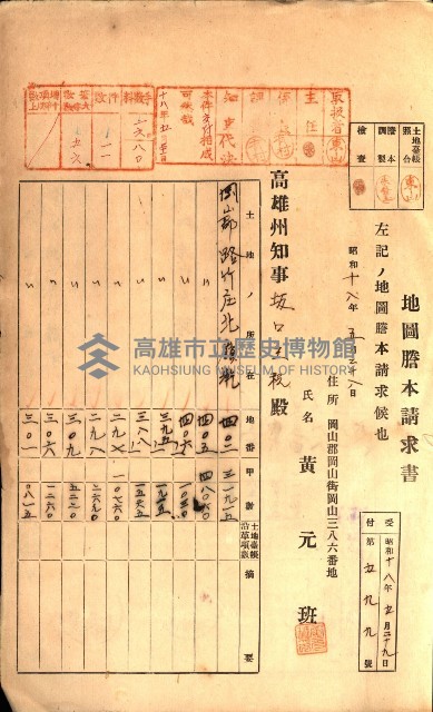 土地地圖謄本請求書（高雄州）藏品圖，第252張