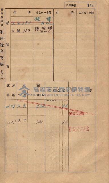 高雄州鳳山郡大樹庄大樹家屋稅名寄帳
（一冊之內第一號）藏品圖，第152張