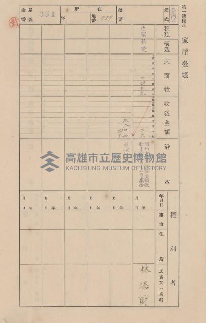 鳳山郡大寮庄翁公園家屋臺帳（三冊之內第二號）藏品圖，第152張
