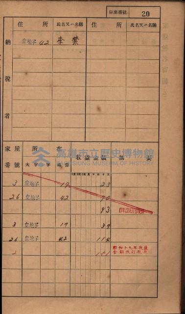高雄州鳳山郡小港庄塩水港、中大厝、空地子
家屋稅名寄帳（一冊之內第一號）藏品圖，第52張