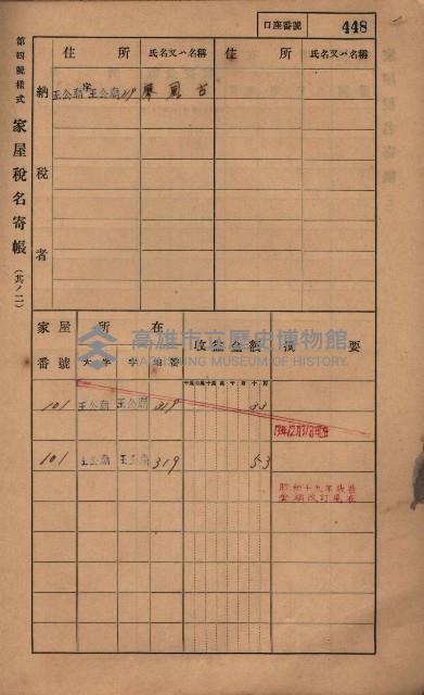 高雄州鳳山郡林園庄王公廟家屋稅名寄帳
（三冊之內第三號）藏品圖，第52張