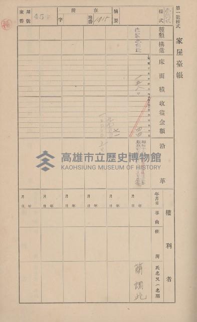 鳳山郡大寮庄山子頂家屋臺帳（三冊之內第三號）藏品圖，第52張