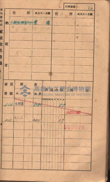 高雄州鳳山郡大樹庄小坪頂家屋稅名寄帳
（三冊之內第一號）藏品圖，第52張