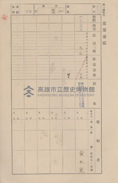 鳳山郡仁武庄三奶壇家屋臺帳
（四冊之內第三號）藏品圖，第52張