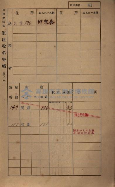 高雄州鳳山郡大寮庄拷潭家屋稅名寄帳
（二冊之內第一號）藏品圖，第52張