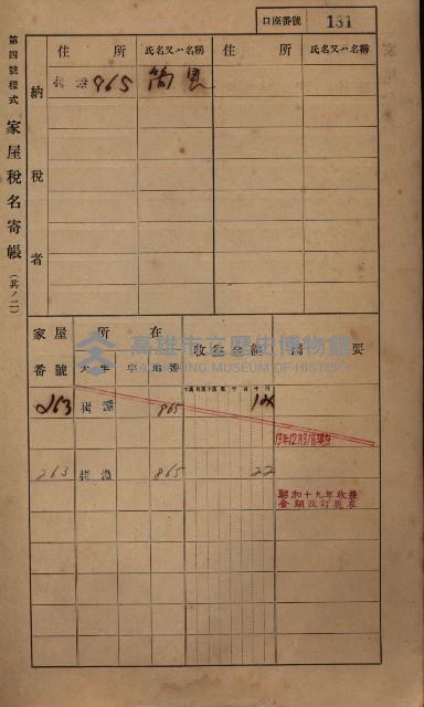 高雄州鳳山郡大寮庄拷潭家屋稅名寄帳
（二冊之內第一號）藏品圖，第142張