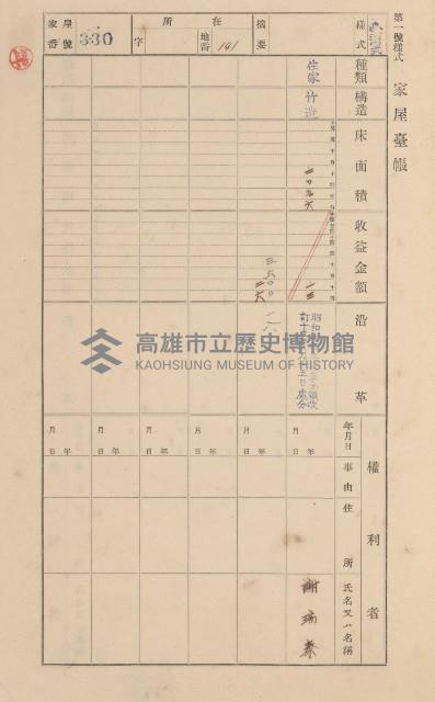 鳳山郡小港庄大坪頂家屋臺帳（二冊之內第二號）藏品圖，第142張