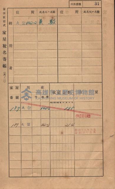 高雄州鳳山郡大樹庄大樹家屋稅名寄帳
（一冊之內第一號）藏品圖，第42張