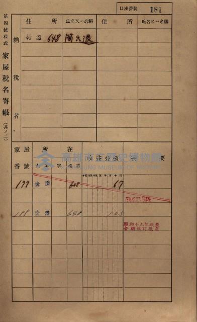 高雄州鳳山郡大寮庄拷潭家屋稅名寄帳
（二冊之內第一號）藏品圖，第192張