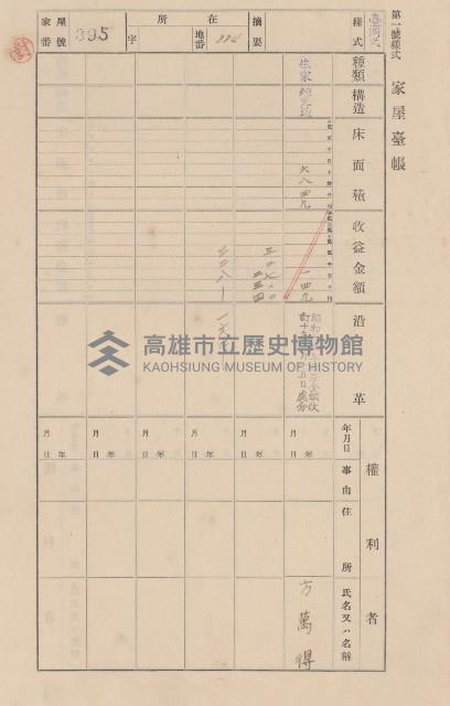 鳳山郡大寮庄翁公園家屋臺帳（三冊之內第二號）藏品圖，第192張