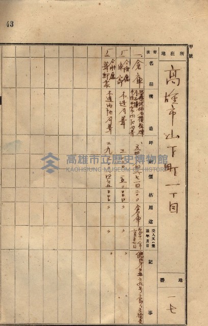 州所屬建物貸下臺帳（高雄市）藏品圖，第92張