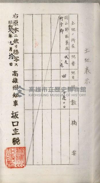 阿公店溪治水用工事道路寄附
登記濟證綴藏品圖，第92張