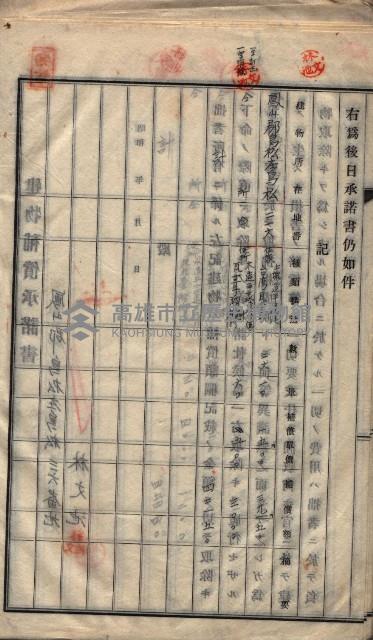 高雄工業用水道用地建物移轉承諾書
（買收關係－卅八之十五）藏品圖，第92張